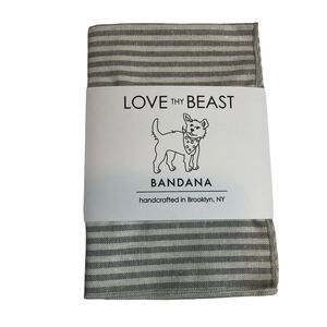 Love Thy Beast Dog Bandana Small 12x12 Gray White Stripe Cotton 2-7 lbs NWT
